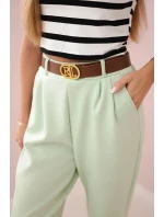 Kalhoty s páskem a kapsami z máslové látky tmavá máta Kalhoty s páskem a kapsami z máslové látky tmavá máta
