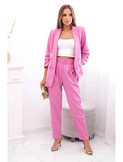 Elegantní souprava saka a kalhot tmavě růžová