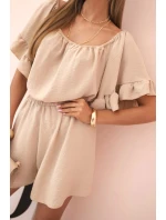 Dámský bavlněný overal bez rukávů s vázáním v pase ecru