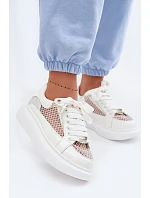 Kožené Dámské Tenisky S Dekorací model 22095158 Bílé - Goe Kožené Dámské Tenisky S Dekorací model 22095158 Bílé - Goe