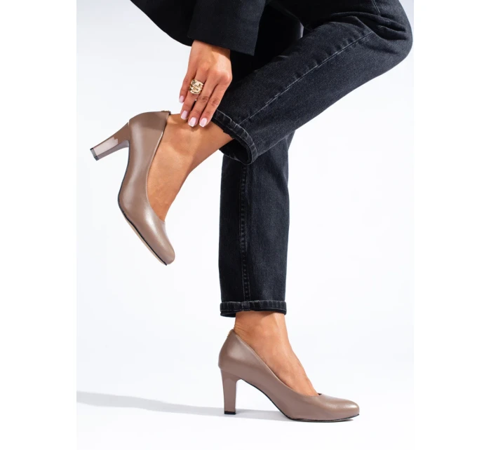 Originální lodičky dámské hnědé na širokém podpatku Originální lodičky dámské hnědé na širokém podpatku