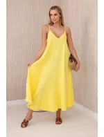 Mušelínové šaty na ramínka žlutý