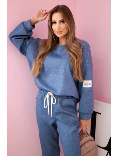 Komplet teplákové + kalhoty máslová látka denim melír