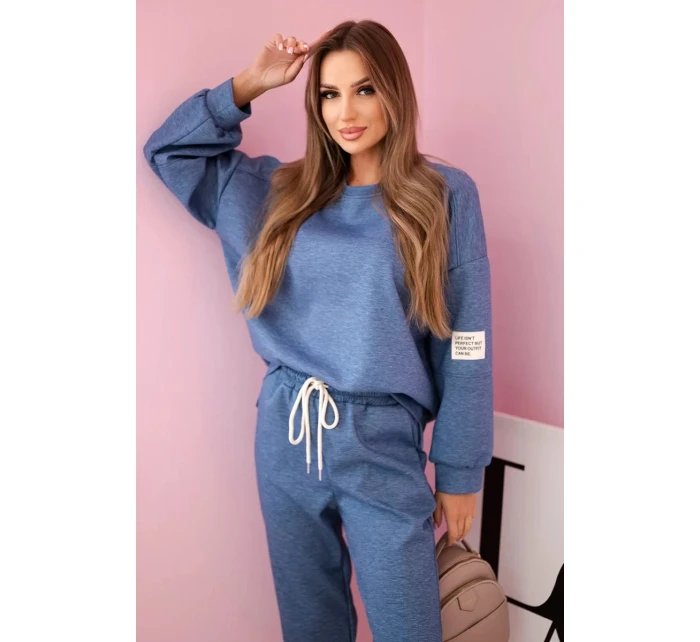 Komplet teplákové + kalhoty máslová látka denim melír Komplet teplákové + kalhoty máslová látka denim melír