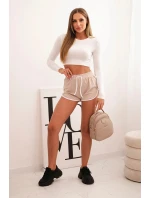 Dámské bavlněné šortky s elastickým pasem a sportovním lemem béžové Dámské bavlněné šortky s elastickým pasem a sportovním lemem béžové