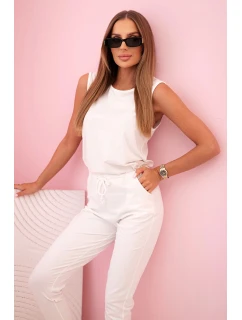 Dámský bavlněný overal bez rukávů s vázáním v pase ecru