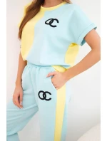 Dámský komplet máslový s oversize mikinou a širokými kalhotami žlutý + mátový