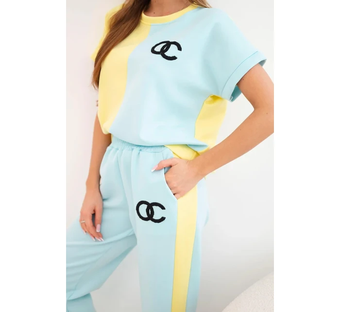 Dámský komplet máslový s oversize mikinou a širokými kalhotami žlutý + mátový