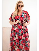 Dámské šaty Plus Size s květinovým vzorem a vázáním černá Dámské šaty Plus Size s květinovým vzorem a vázáním černá
