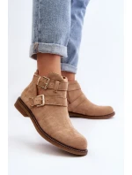 Dámské botky na plochém podpatku s pásky béžové model 21647703 - Boto Dámské botky na plochém podpatku s pásky béžové model 21647703 - Boto