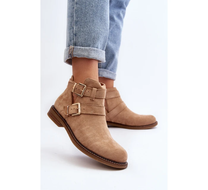 Dámské botky na plochém podpatku s pásky béžové model 21647703 - Boto Dámské botky na plochém podpatku s pásky béžové model 21647703 - Boto