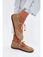 Kožené Semišové Baleríny Barefoot na Šněrování Zazoo 021 Béžové