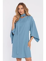 M908 Šaty s ozdobnými širokými rukávy - nebesky modré