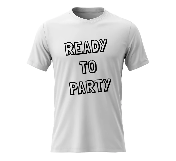 Pánské bavlněné tričko s potiskem - READY TO PARTY - bílé Pánské bavlněné tričko s potiskem - READY TO PARTY - bílé