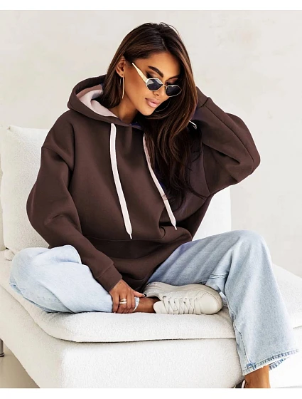 Hrubší dámská klokaní mikina v čokoládové barvě model 21809045 - Moon