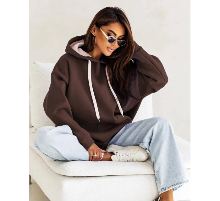 Hrubší dámská klokaní mikina v čokoládové barvě model 21809045 - Moon Hrubší dámská klokaní mikina v čokoládové barvě model 21809045 - Moon