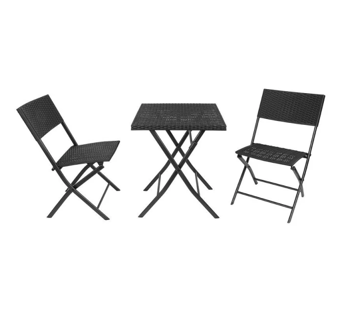 BALKONOVÝ NÁBYTEK SET STŮL 58X58X70CM A 2 ŽIDLE ČERNÁ