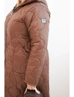 Dámská zimní prošívaná bunda Plus Size s kapucí čokoládová