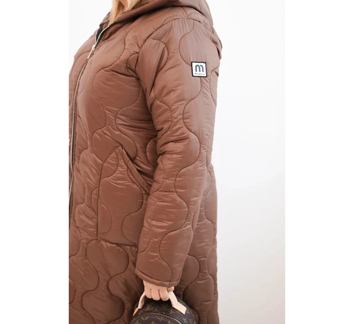 Dámská zimní prošívaná bunda Plus Size s kapucí čokoládová