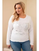 Dámská blůza Plus Size s potiskem a delším zadním dílem bílá