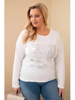Dámská blůza Plus Size s potiskem a delším zadním dílem bílá