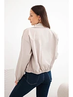 Dámská jarní krátká bunda s límcem a knoflíky tmavě béžová