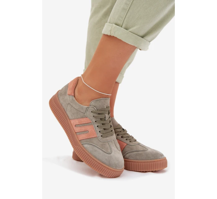 Dámské tenisky z pravé semiše Zelené model 22026533 - EVENTO Dámské tenisky z pravé semiše Zelené model 22026533 - EVENTO