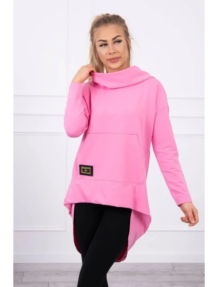 Dámská prodloužená mikina s kapucí 9116 Růžová - K-Fashion