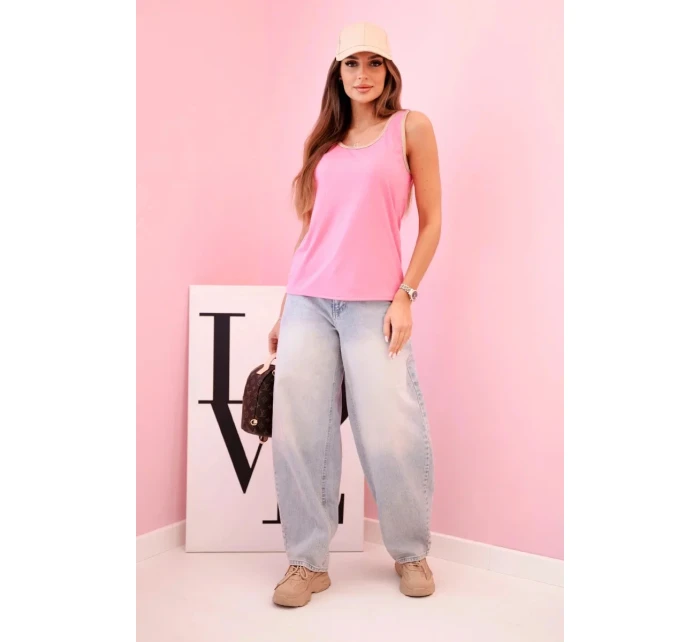 Dámská halenka na ramínka s ozdobným lemem světle růžová