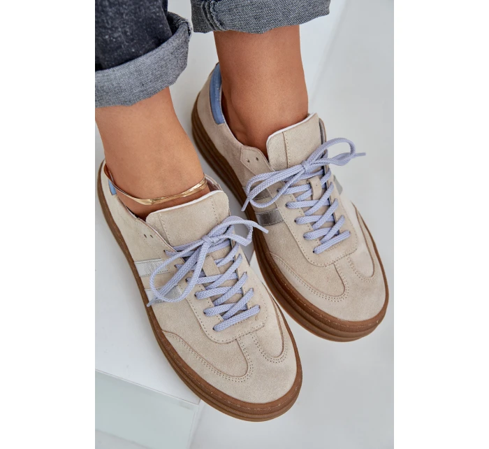 Zazoo N1068S4 Dámské semišové sneakersy na platformě béžové