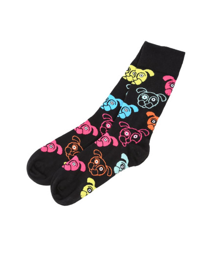 Pánské černé ponožky s barevnými pejsky
