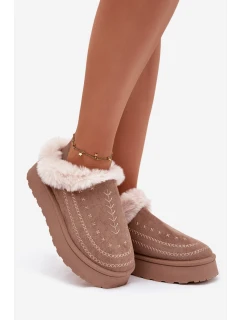 Dámské sněhule na platformě s kožíškem a dekorativním prošíváním – tmavě béžové Arelina