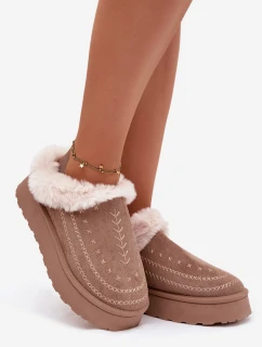 Dámské sněhule na platformě s kožíškem a dekorativním prošíváním – tmavě béžové Arelina
