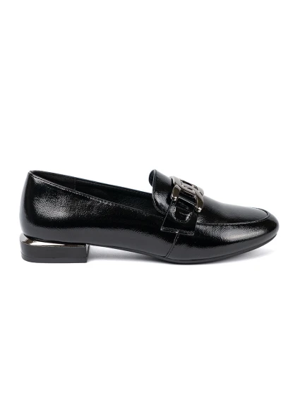 Komfortní  mokasíny černé dámské na širokém podpatku