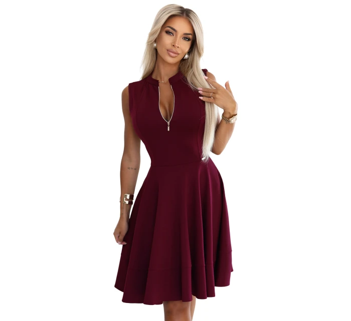 šaty s rozšířeným spodním dílem a zipem vínové model 21306302 - numoco šaty s rozšířeným spodním dílem a zipem vínové model 21306302 - numoco