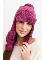 Dámská zimní čepice s vlnou s kšiltem a bambulemi K475 tmavě fialová
