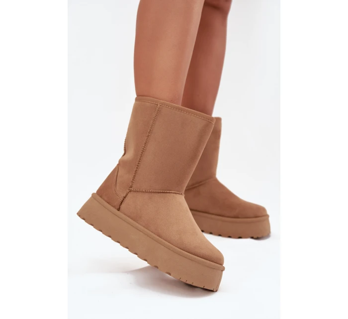 Dámské zateplené sněhule Abrams s kožíškem – camel Dámské zateplené sněhule Abrams s kožíškem – camel