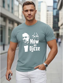 Tshirt męski klasyczny z nadrukiem bawełniany petrol model 22217922 - FashionStreet