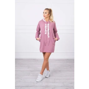 Oversize šaty s kapucí tmavě růžové