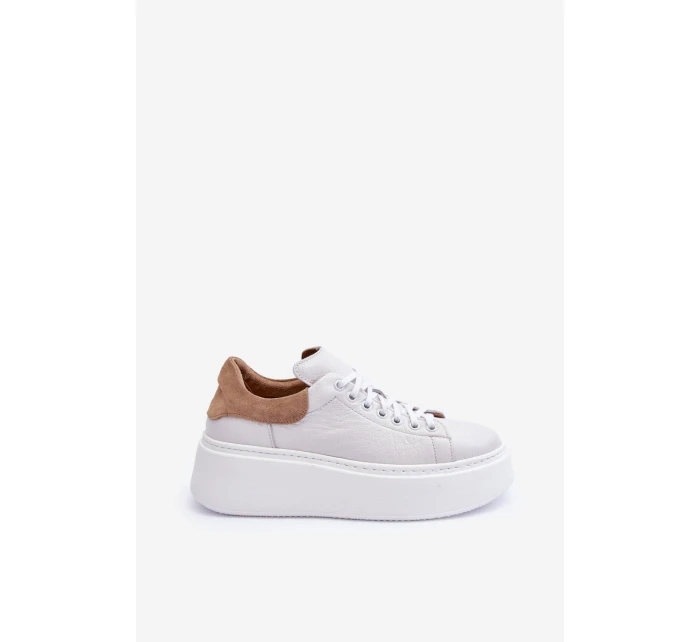 Dámské sportovní kožené boty na platformě Bílá Lemar 10150