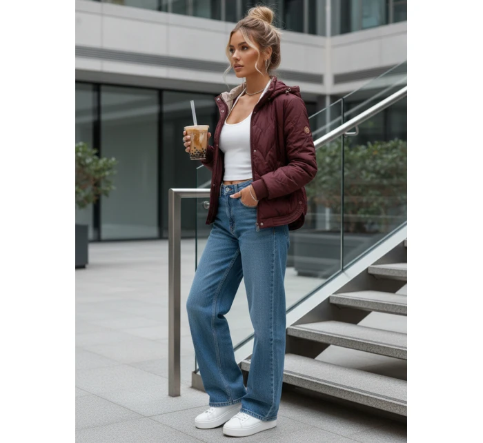 Dámská přechodná prošívaná bunda s kapucí FashionStreet bordó TY5615