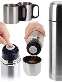 CESTOVNÍ TERMOSKA 1000 ML SE 2 ŠÁLKY STŘÍBRNÁ