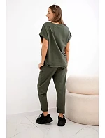Bavlněný komplet halenka + kalhoty khaki