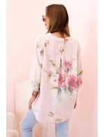 Dámská blůza z bavlny s květinovým vzorem a knoflíky pudrově růžová