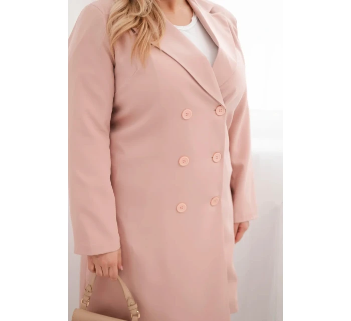 Dámský kabát Plus Size model 21959204 s límcem tmavě pudrově růžový - K-Fashion