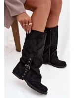 kozačky s vrchní částí a přezkou Černé model 21715441 - Boto