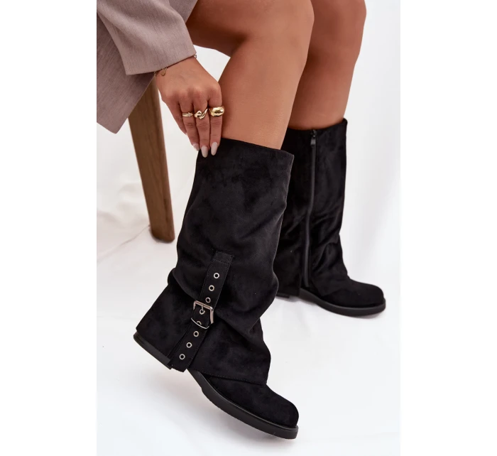 kozačky s vrchní částí a přezkou Černé model 21715441 - Boto