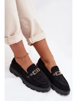 Dámské mokasíny se zlatým přezkou Černé Mirelva