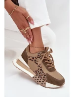 Dámské kožené tenisky na platformě s leopardím vzorem Artiker – hnědé Dámské kožené tenisky na platformě s leopardím vzorem Artiker – hnědé