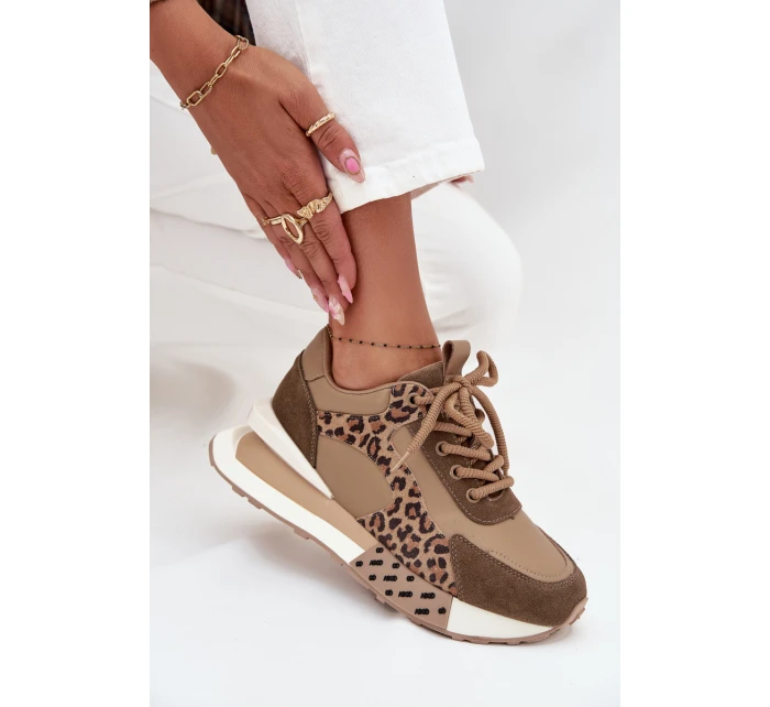 Dámské kožené tenisky na platformě s leopardím vzorem Artiker – hnědé Dámské kožené tenisky na platformě s leopardím vzorem Artiker – hnědé